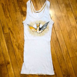 Free People for Anthropologie Knitted White Tank w/ Peace Dove Logo Size Medium
